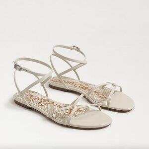 Sam Edelman Ellina Strappy Flat Sandal — White Leather 7.5
